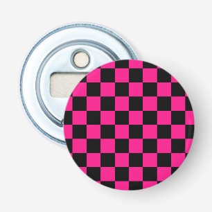 Chequered squares hot pink black geometric retro bottle opener