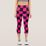 Chequered squares hot pink black geometric retro capri leggings<br><div class="desc">Chequered squares hot pink black geometric retro pattern Clothing Capri Leggings gift for her. Cool retro chequered geometric square pattern. Vintage tile black and hot pink modern chequered.</div>