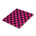 Chequered squares hot pink black geometric retro ceramic tile<br><div class="desc">Unique Home Décor Home Decorative Accents Tiles. Chequered squares hot pink black geometric retro pattern gift for her. Cool retro chequered geometric square pattern. Vintage tile black and hot pink modern chequered.</div>