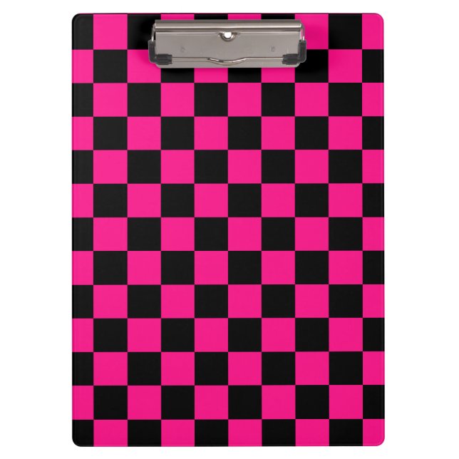 Chequered squares hot pink black geometric retro clipboard (Front)