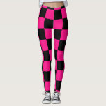 Chequered squares hot pink black geometric retro leggings<br><div class="desc">Chequered squares hot pink black geometric retro pattern gift Clothing Leggings for her. Cool retro chequered geometric square pattern. Vintage tile black and hot pink modern chequered.</div>