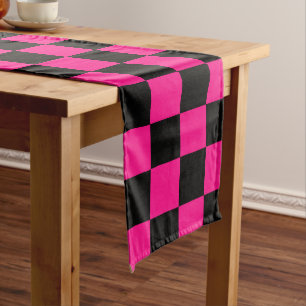 Chequered squares hot pink black geometric retro long table runner