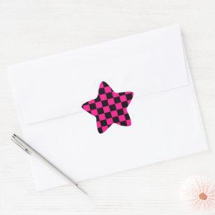 Chequered squares hot pink black geometric retro star sticker