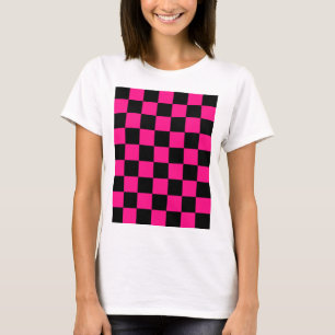 Chequered squares hot pink black geometric retro T-Shirt