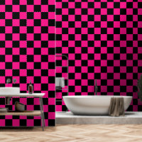 Chequered squares hot pink black geometric retro