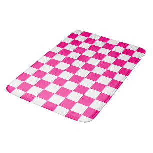 Chequered squares hot pink white geometric retro bath mat