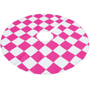 Chequered squares hot pink white geometric retro brushed polyester tree skirt