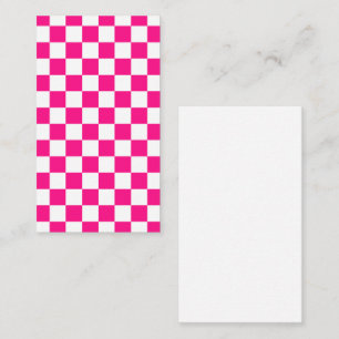 Chequered squares hot pink white geometric retro business card