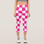 Chequered squares hot pink white geometric retro capri leggings<br><div class="desc">Chequered squares hot pink white geometric retro pattern Capri Leggings,  Clothing  gift for her. Cool retro chequered geometric square pattern. Vintage tile white and hot pink modern chequered.</div>