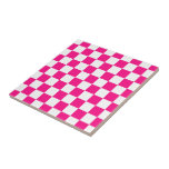 Chequered squares hot pink white geometric retro ceramic tile<br><div class="desc">Chequered squares hot pink white geometric retro pattern ceramic tile. Unique Home Décor Home Decorative Accents Tiles gift for her. Cool retro chequered geometric square pattern. Vintage tile white and hot pink modern chequered.</div>