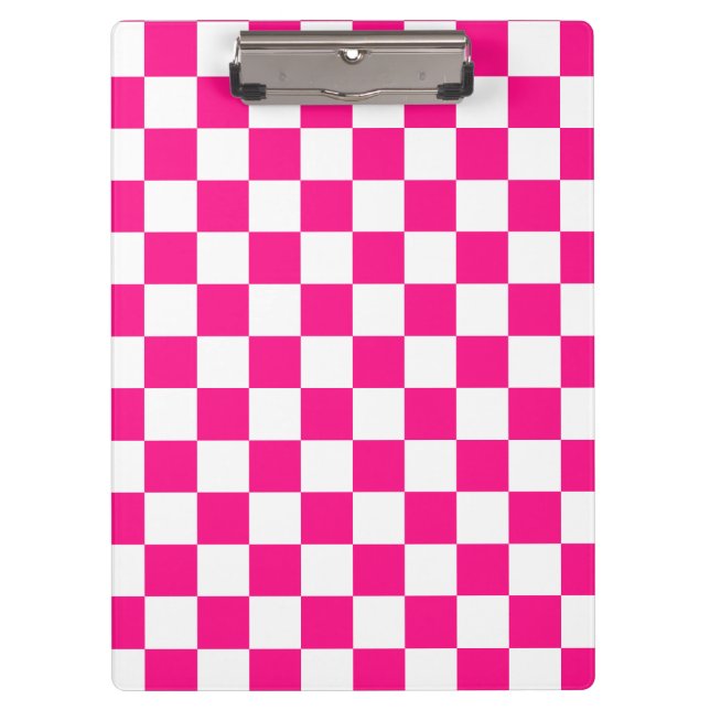 Chequered squares hot pink white geometric retro clipboard (Front)