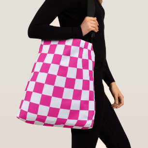 Chequered squares hot pink white geometric retro crossbody bag