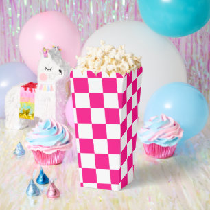 Chequered squares hot pink white geometric retro favour box