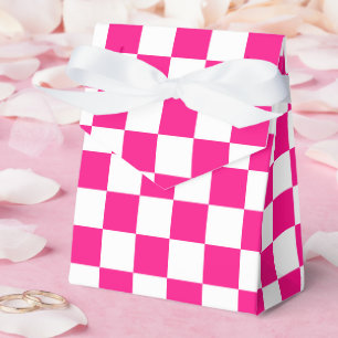 Chequered squares hot pink white geometric retro favour box