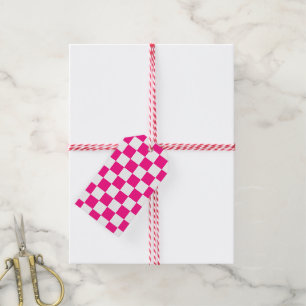 Chequered squares hot pink white geometric retro gift tags