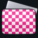 Chequered squares hot pink white geometric retro laptop sleeve<br><div class="desc">Chequered squares hot pink white geometric retro pattern gift for her. Cool retro chequered geometric square pattern. Vintage tile white and hot pink modern chequered.</div>