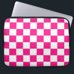Chequered squares hot pink white geometric retro laptop sleeve<br><div class="desc">Chequered squares hot pink white geometric retro pattern gift for her. Cool retro chequered geometric square pattern. Vintage tile white and hot pink modern chequered.</div>