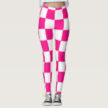 Chequered squares hot pink white geometric retro leggings<br><div class="desc">Chequered squares hot pink white geometric retro pattern Leggings Clothing for her. Cool retro chequered geometric square pattern. Vintage tile white and hot pink modern chequered.</div>