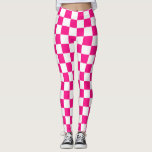 Chequered squares hot pink white geometric retro leggings<br><div class="desc">Chequered squares hot pink white geometric retro pattern Leggings. Clothing for her. Cool retro chequered geometric square pattern. Vintage tile white and hot pink modern chequered.</div>