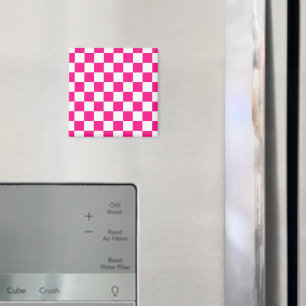 Chequered squares hot pink white geometric retro magnet
