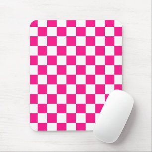 Chequered squares hot pink white geometric retro mouse pad