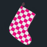 Chequered squares hot pink white geometric retro small christmas stocking<br><div class="desc">Chequered squares hot pink white geometric retro pattern Christmas Stocking. Home Décor Holiday Accents gift for her. Cool retro chequered geometric square pattern. Vintage tile white and hot pink modern chequered.</div>