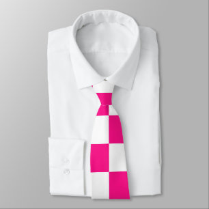 Chequered squares hot pink white geometric retro tie