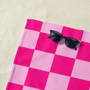 Chequered squares light hot pink geometric retro beach towel