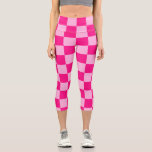 Chequered squares light hot pink geometric retro capri leggings<br><div class="desc">Chequered squares light hot pink geometric retro Capri Leggings. Fashionable fun Clothing gift for her. Cool retro chequered geometric square pattern. Vintage tile hot pink modern chequered.</div>