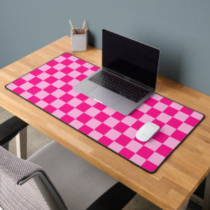 Chequered squares light hot pink geometric retro desk mat