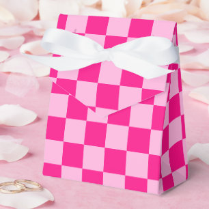 Chequered squares light hot pink geometric retro favour box