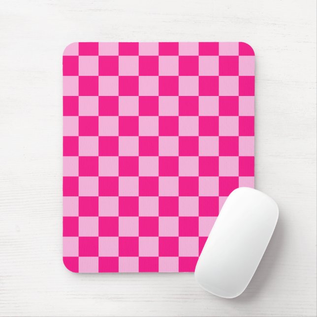 Chequered squares light hot pink geometric retro mouse pad (With Mouse)