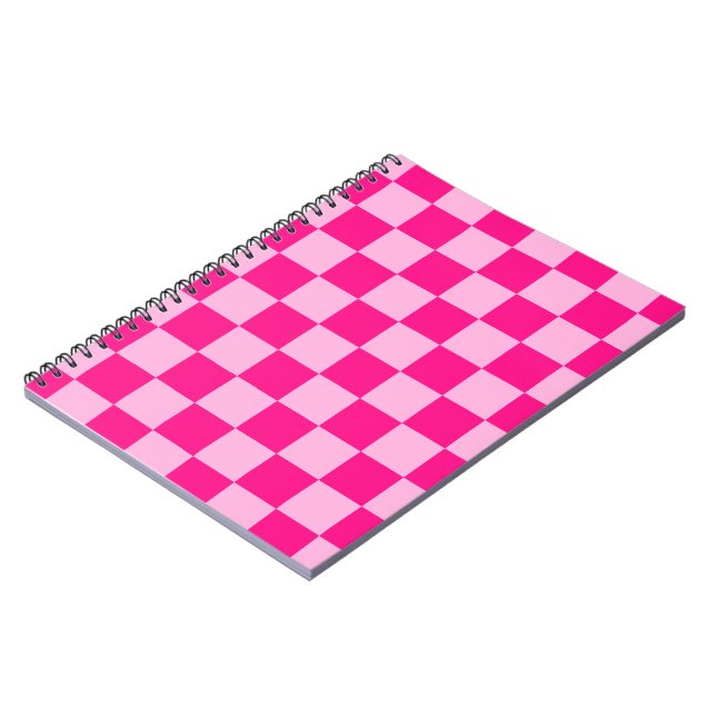 Chequered squares light hot pink geometric retro notebook (Left Side)