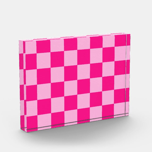 Chequered squares light hot pink geometric retro photo block (Left)