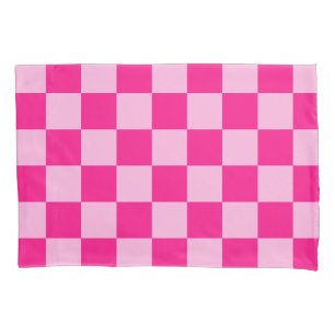 Chequered squares light hot pink geometric retro pillowcase
