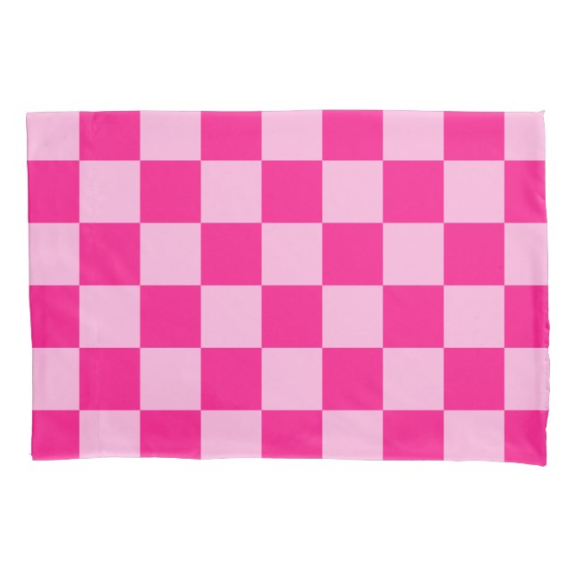 Chequered squares light hot pink geometric retro pillowcase (Front)