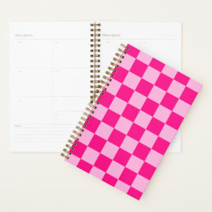 Chequered squares light hot pink geometric retro planner