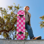 Chequered squares light hot pink geometric retro skateboard<br><div class="desc">Chequered squares light hot pink geometric retro skateboard. Outdoor Sports Equipment gift for her skateboarder girl. Cool retro chequered geometric square pattern. Vintage tile light pink hot pink modern chequered.</div>