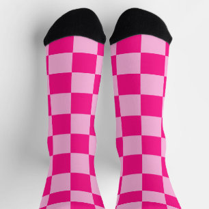 Chequered squares light hot pink geometric retro socks
