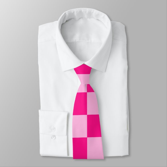 Chequered squares light hot pink geometric retro tie (Tied)