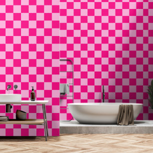 Chequered squares light hot pink geometric retro wallpaper
