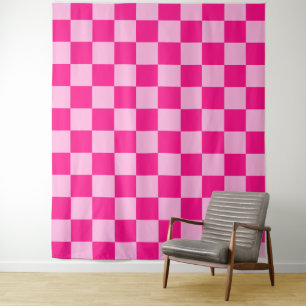 Chequered squares light hot pink retro tapestry