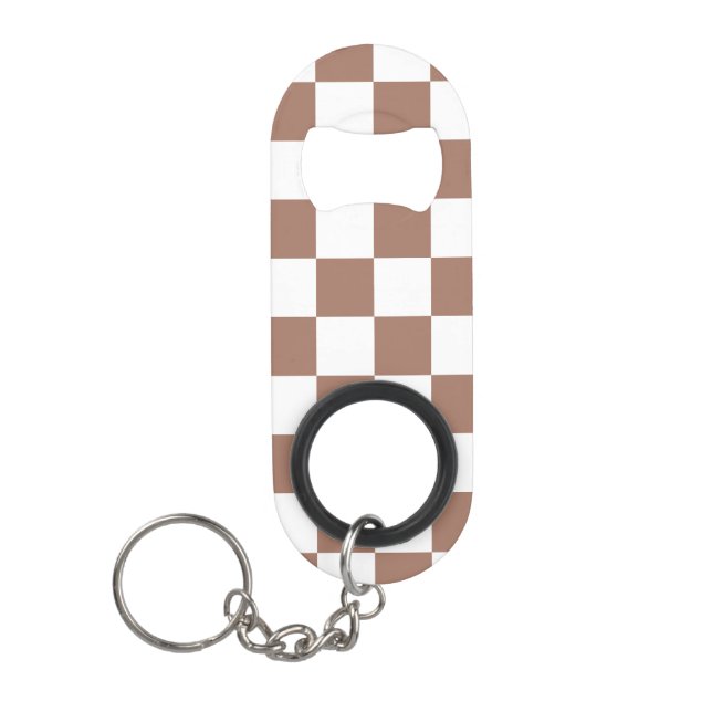 Chequered squares mocha brown white geometric retr (Front)