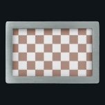 Chequered squares mocha brown white geometric retr belt buckle<br><div class="desc">Chequered squares mocha brown white geometric retro pattern gift for anyone. Cool retro chequered geometric square pattern. Vintage tile mousse brown and white modern chequered.</div>