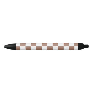 Chequered squares mocha brown white geometric retr black ink pen
