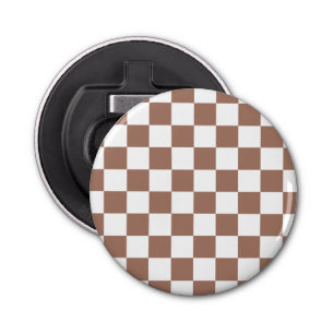 Chequered squares mocha brown white geometric retr bottle opener