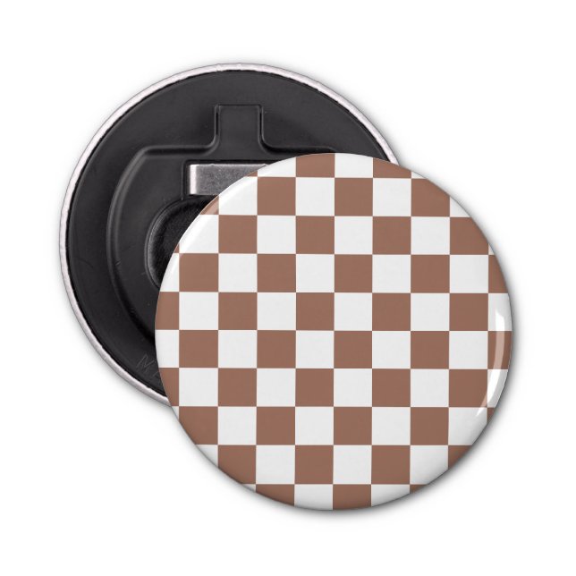 Chequered squares mocha brown white geometric retr bottle opener (Front)