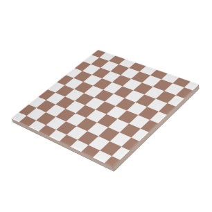 Chequered squares mocha brown white geometric retr ceramic tile