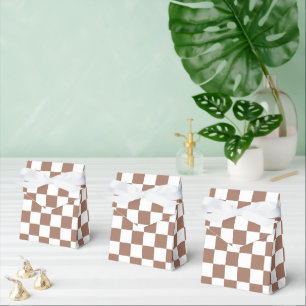 Chequered squares mocha brown white geometric retr favour box