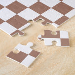 Chequered squares mocha brown white geometric retr jigsaw puzzle<br><div class="desc">Chequered squares mocha brown white geometric retro pattern gift for anyone. Cool retro chequered geometric square pattern. Vintage tile mousse brown and white modern chequered.</div>